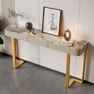 Console Table with Rock Slab, Trendy Italian-Style Entryway Cabinet, Simple Modern Light Luxury Semi-Circular Living Room Wall-Mounted Narrow Side Table