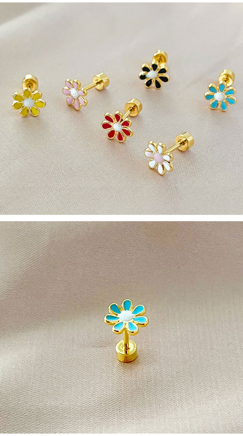 1 Piece Simple Style Flower Enamel Stainless Steel Ear Studs display picture 1