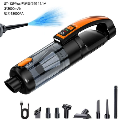 Car-mounted vacuum cleaner, handheld wireless, dual-use for car and home, portable, rechargeable, for floor hair and debris cleaning, cross-border (Tozsoranlar) - black-and-orange-1-unit-111v-32000mah-brushless-vacuum-cleaner-with-blowing-and-suction-functions