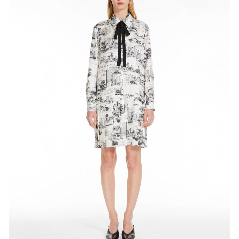 Max Home 2025 Spring New Women's French Elegant Elegant Color Contrast Lace-up Long Sleeve Heavy Silk dress Max Home 2025 Spring New Women's French Elegant Elegant Color Contrast Lace-up Long Sleeve Heavy Silk dress