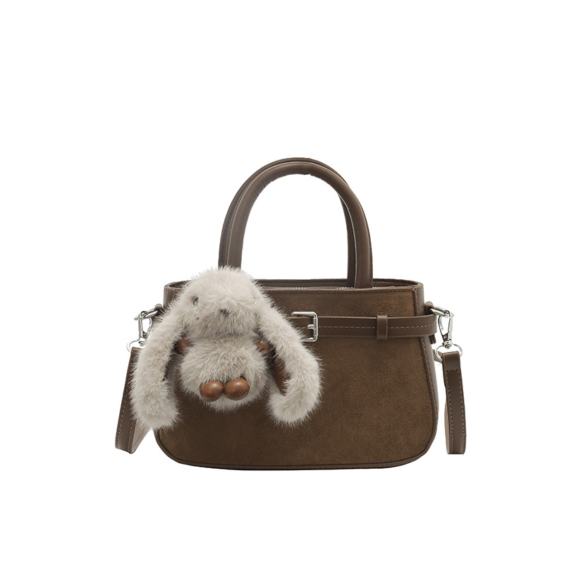 Suede Mini Handle Bunny Charm Tote Bag 5