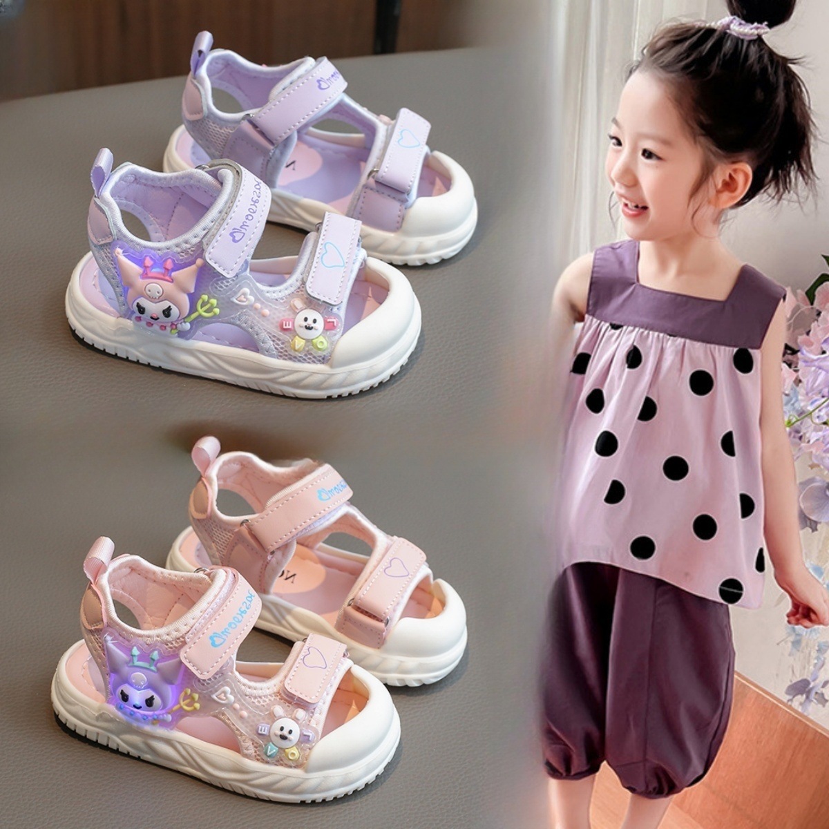 Nuevos zapatos para niños de verano antideslizantes suela suave zapatos para bebés de verano luces brillantes sandalias de princesa para niñas de dibujos animados lindos