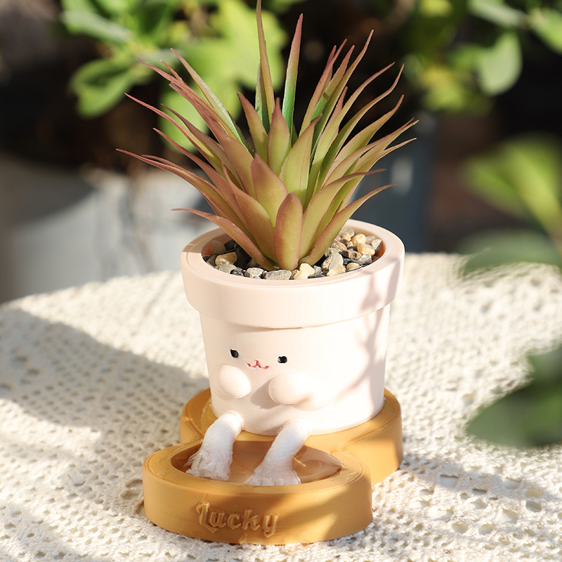 Chậu Cây Resin Chậu cây tự tưới tự hút nước, chậu cây mọng nước mini, chậu mặt cười trang trí nhà (RG-149)
