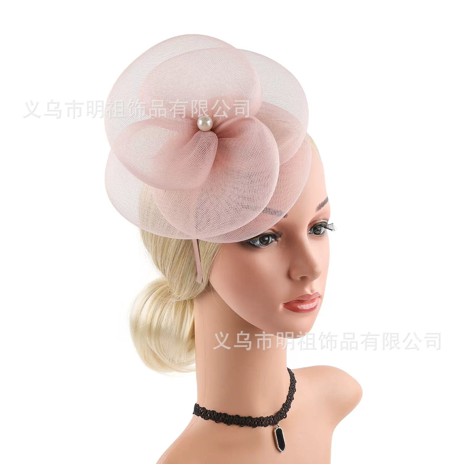 亚马逊热卖简约赛马节头花 舞会写真珍珠弹力网花朵头花