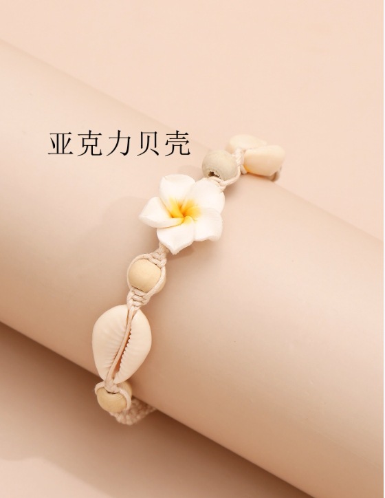 Cruz-frontera tobillera nuevo estilo bohemio Concha anudada a mano de estilo bohemio de La Flor tejida cuerda tobillera al por mayor