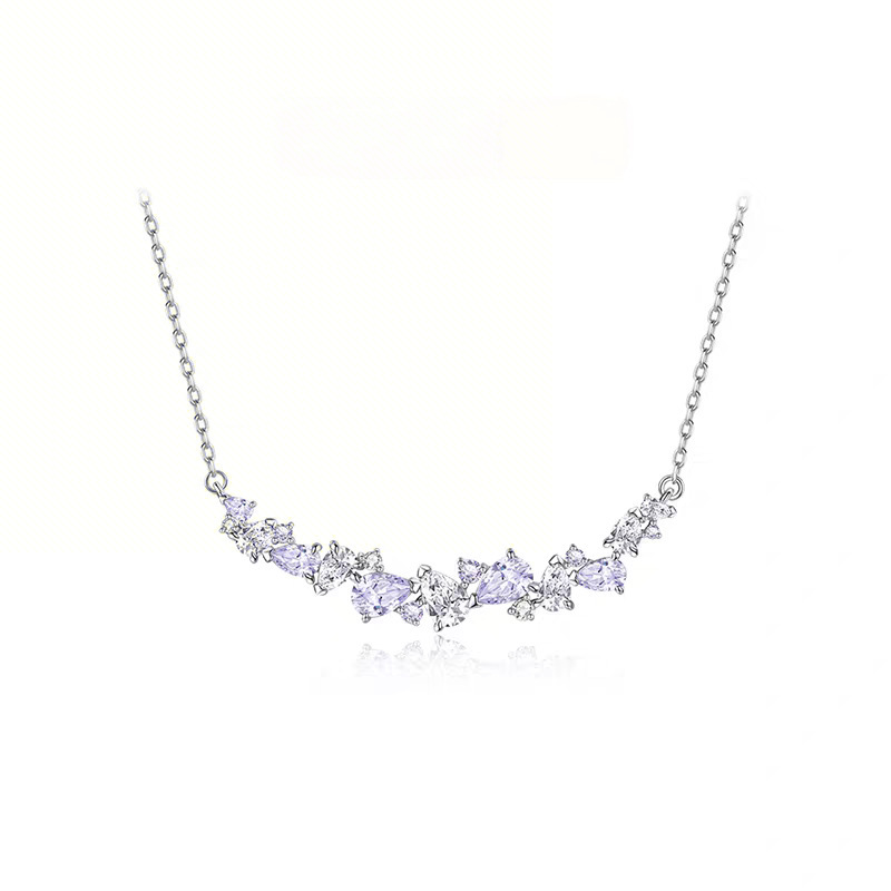 Fanjia White Copper Necklace with Logo, Wisteria Smile Design, Gentle Purple for Women, Niche Light Luxury, High-End Clavicle Chain for Spring