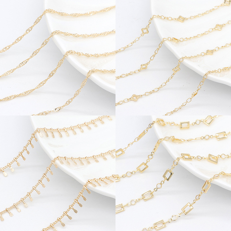 Copper plated 14k gold chain bracelet necklace accessories semi-finished chain zircon chain water wave chain DIY handmade materials