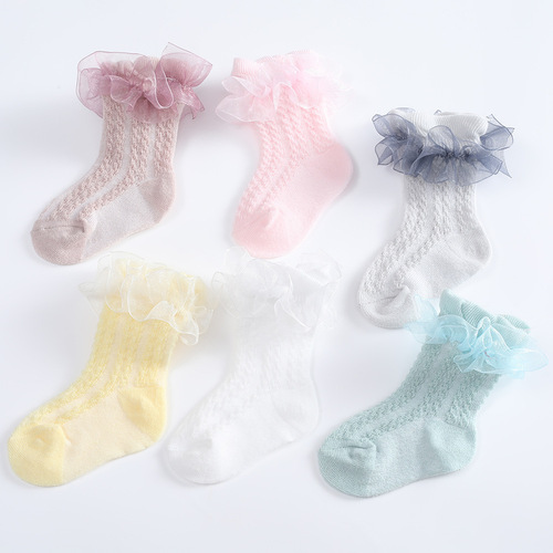 Children's Floral Edge Lace Princess Net Socks for Spring and Autumn, New Korean Version, Non-Strangling Toe, for Newborn Baby