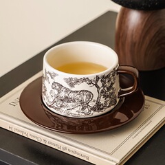 复古精致陶瓷咖啡杯轻奢高级设计感拿铁杯子新款喝水杯碟套装批发