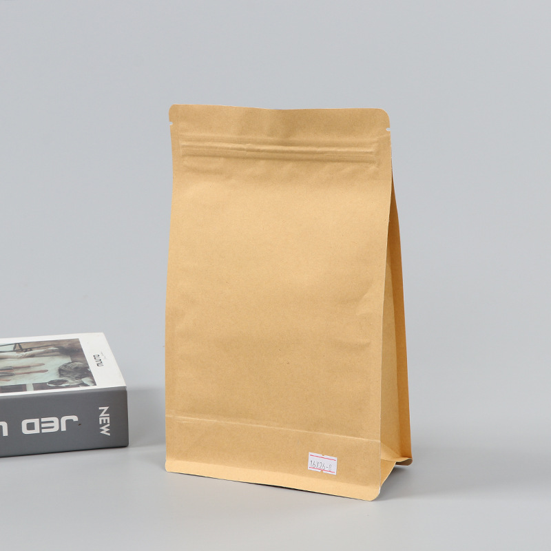 Spot bolsa de papel kraft con ventana transparente bolsa de embalaje de alimentos autosellada autoportante bolsa de té sellada de ocho lados fácil de rasgar