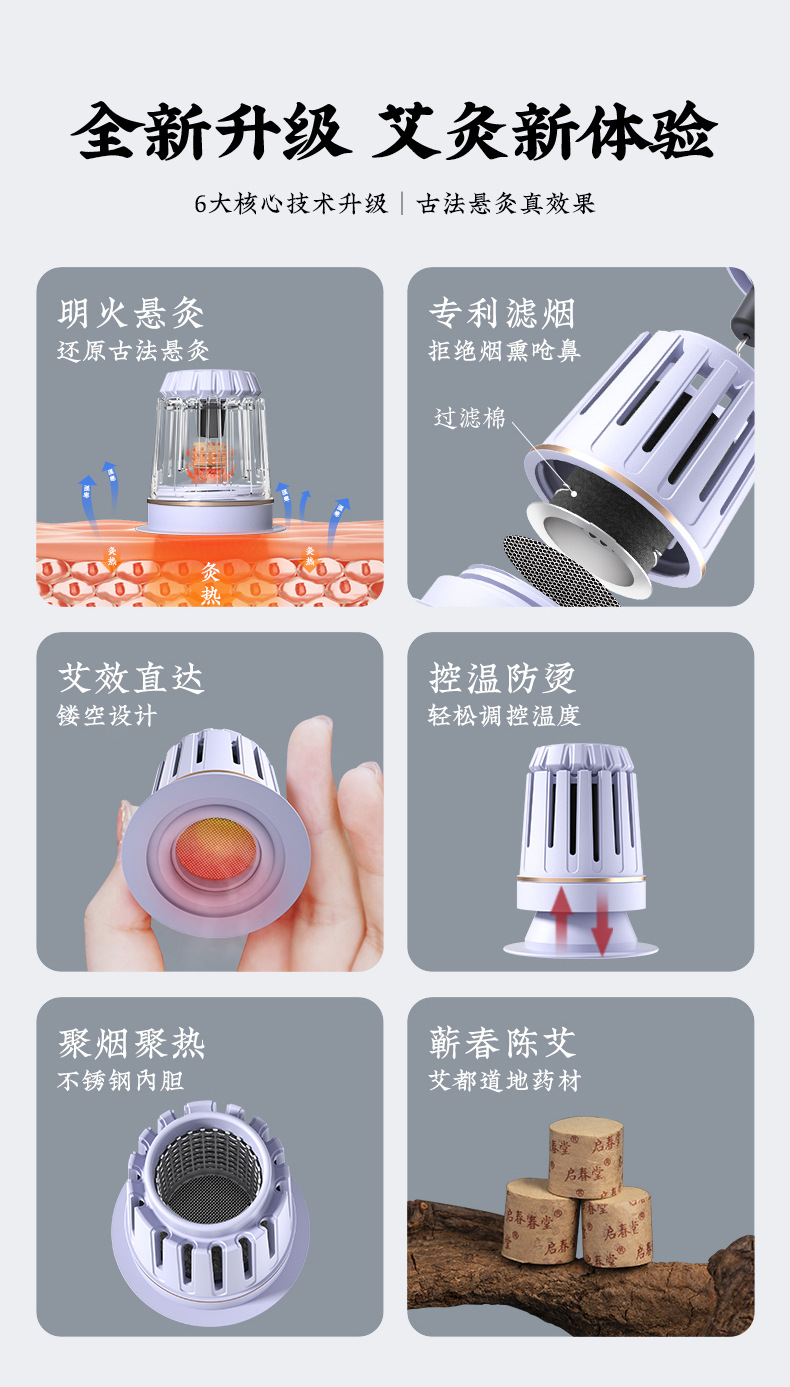 Portable Moxibustion Box Ai Xiao An Smoke-Filtering Warming Device for Home Body Use with 48 Moxa Sticks and 48 Adhesive Patches key features
