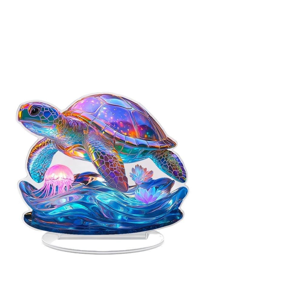 Transfronterizos nuevas tortugas de verano acrílico 2D plano decoración de escritorio impresión creativa decoración de medusas marinas coloridas