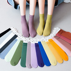 冰冰襪子女夏季薄款中筒糖果色ins潮網紅天鵝絨冰絲堆堆襪長筒襪