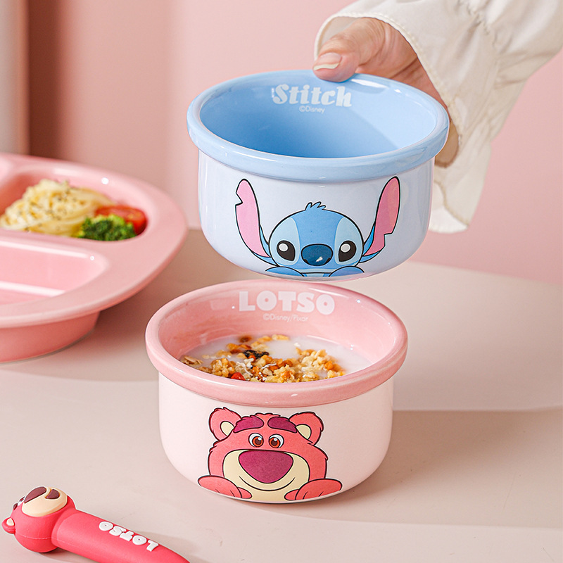 Winnie the Pooh and Stitch Ceramic Rice Bowl Cartoon Salad Bowl Cute Rice Bowl Baby Bowl Children's Bowl