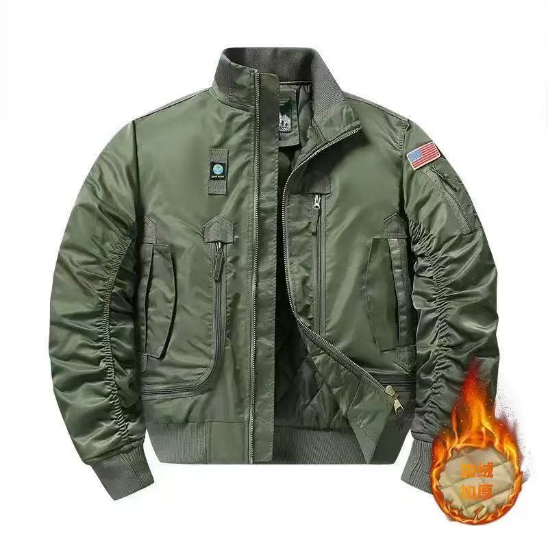 Autumn and Winter Ma1 Jacket with Cotton Lining, Thickened Workwear, Loose-Fitting Oversized Bomber Jacket, Pilot Jacket, Cross-Border