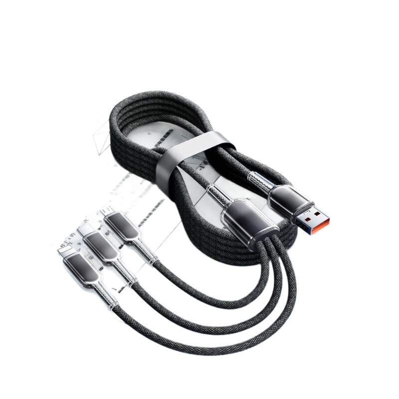 120w アイスクリスタルグラデーション 1 対 3 データケーブル、Apple、Android、Huawei の超高速充電に適したスリーインワン充電ケーブル|undefined