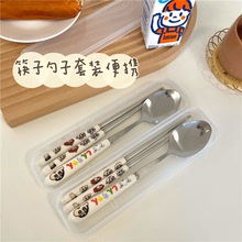 可爱便携餐具三件套创意动漫筷子勺子一套筷子批发儿童勺子餐具盒