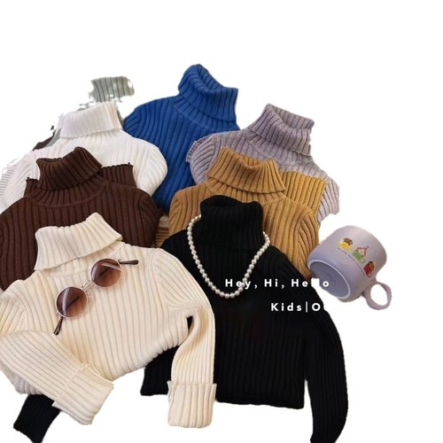 Lemily Children's High Neck Sweater Autumn and Winter New Style Ribbed Pure Color Men and Women Baby Slim Knitted Underwear Warm Sweater