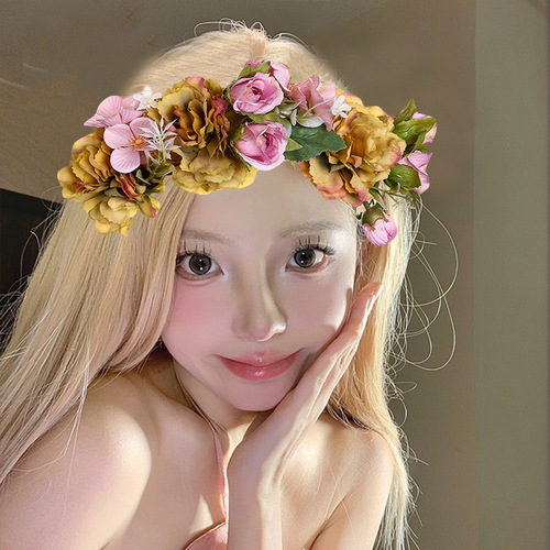 Spring and Summer New Forest Style Artificial Flower Headband for Princesses with Ethereal Charm, Perfect for Beach Vacation Photos as Accessory