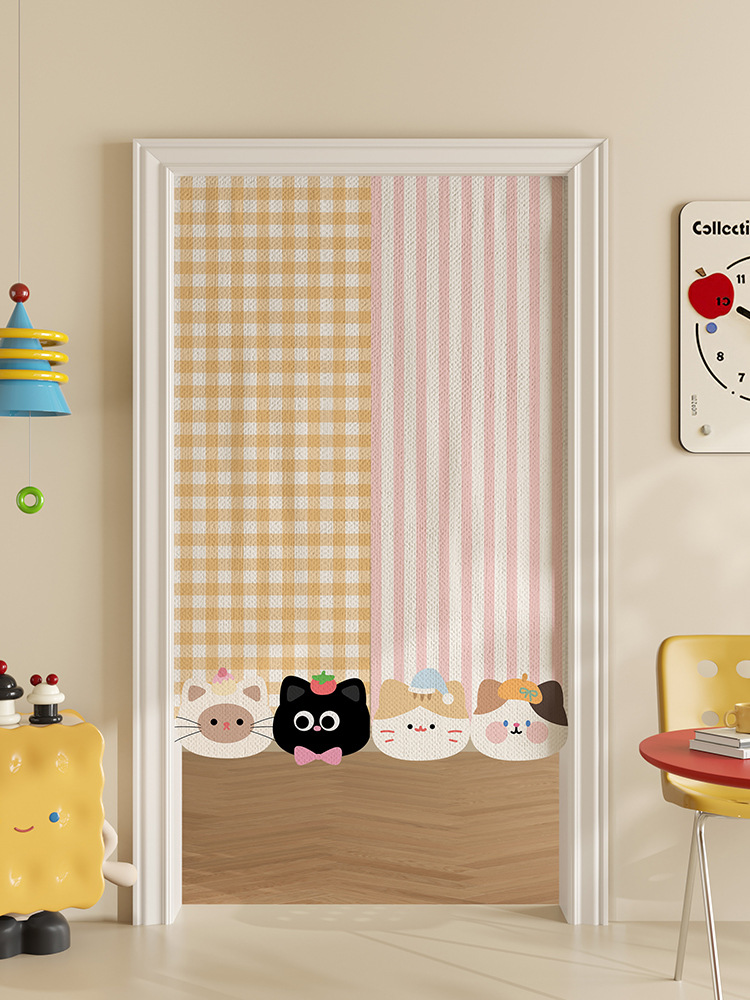 Cartoon Cute Door Curtain Partition Curtain Bedroom Kitchen Punch-Free Blocking Curtain 2025 New Toilet Anti-Peeping Curtain
