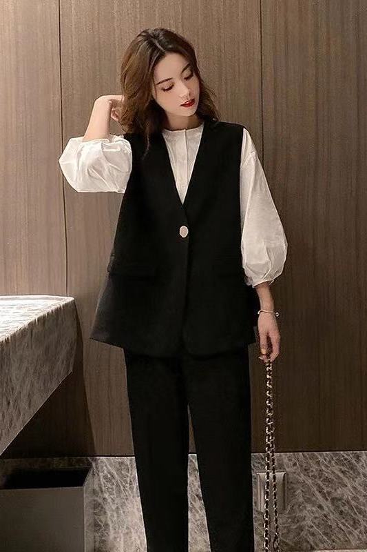 新款春秋秋季2025超薄洋气女士工装黑色西服马甲女时尚韩版马甲|undefined