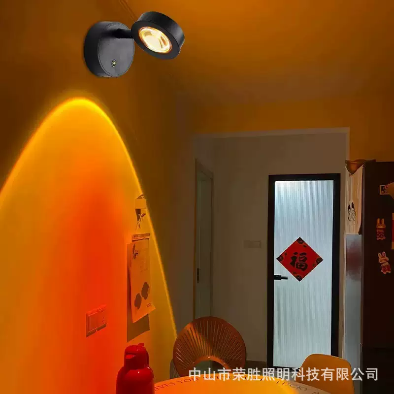 跨境LED夕阳小壁灯充电式卧室走廊免安装免打钉可调节3种灯光触摸