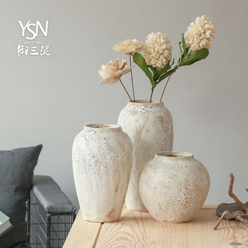 Modern Minimalist Living Room Hydroponic Ceramic Vase for Dried Flowers, Nordic Ins-Style Ornament, Vintage Coarse Pottery Jar Modern Minimalist Living Room Hydroponic Ceramic Vase for Dried Flowers, Nordic Ins-Style Ornament, Vintage Coarse Pottery Jar