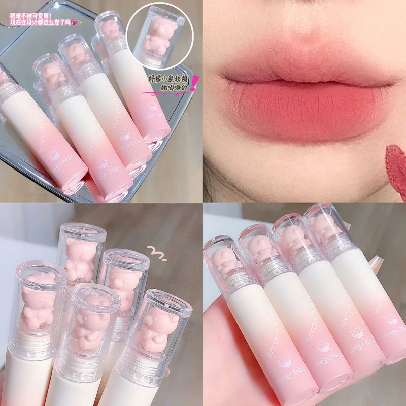 Matte lip gloss, lipstick, with little bears, translucent shading, long-term effect