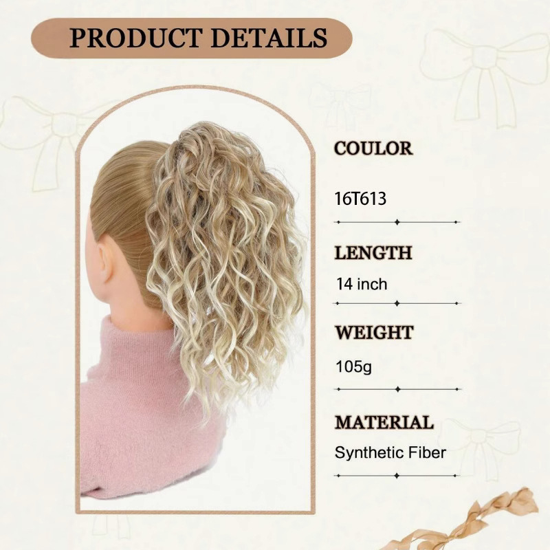 Syntetisk lockig hästsvans förlängning med clip naturlig_voghion.com