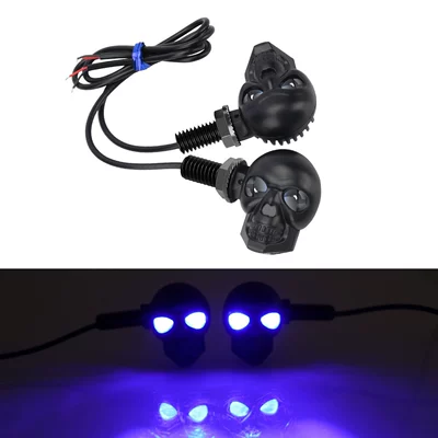 12V bright mini skull motorcycle Dönmə işıqları - mini-skull-eagle-eye-blue-2-piecesset