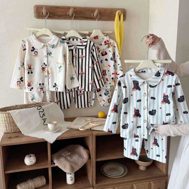 Children's Autumn and Winter Long-Sleeved Pants Baby Lapel Cardigan Two-Piece Set for Boys and Girls Cartoon Home Clothes Pajamas Can Be Customized Children's Autumn and Winter Long-Sleeved Pants Baby Lapel Cardigan Two-Piece Set for Boys and Girls Cartoon Home Clothes Pajamas Can Be Customized