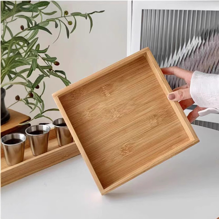 Bandeja rectangular de bambú y madera ins plato de estilo japonés almacenamiento en el hogar postre plato de pastel té y dim sum plato de madera