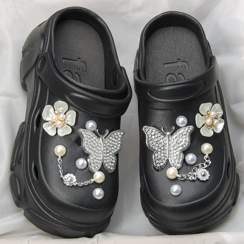 EVA новый серебряный бабочка цветочная пещерная обувь для женщин 8CM увеличить противоскользящий толстый подошв летом на открытом воздухе