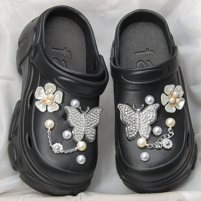 EVA New silver Butterfly Flower Hole Shoes Women's 8CM Increased Non-slip Thick Bottom Summer Outdoor Wear Shoe Sandals EVA New silver Butterfly Flower Hole Shoes Women's 8CM Increased Non-slip Thick Bottom Summer Outdoor Wear Shoe Sandals