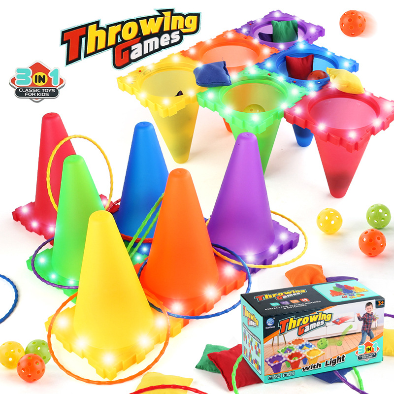 Juguete de lanzamiento casual para niños, anillo de anillo, anillo de tubo de helado luminoso de plástico, juego de sacos de arena de entrenamiento de integración sensorial al aire libre
