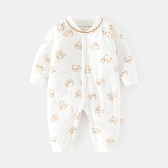 嬰兒夾棉連體衣寶寶保暖秋冬無骨哈衣薄棉加厚對門爬服兒童連身衣