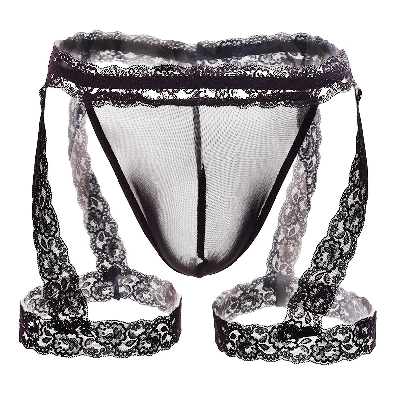 Men's lace jockstrap mesh underwear, lifting effect, one size