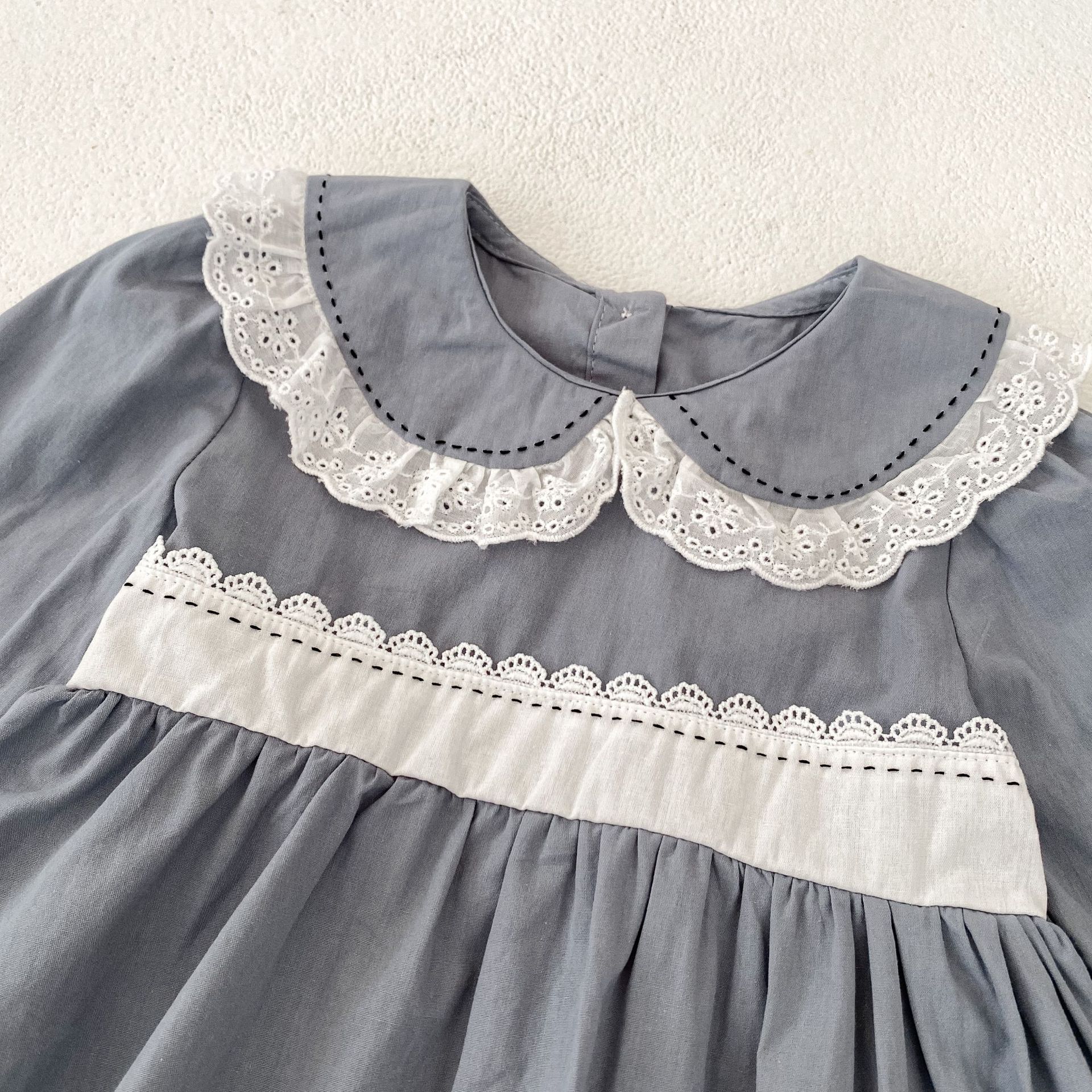 INS 2024 Herbst Baumwolle Klasse A Schwestern Mädchen Baby Spitze Puppe Hals Langarm Furz Gewickelt Romper + Rock_voghion.com