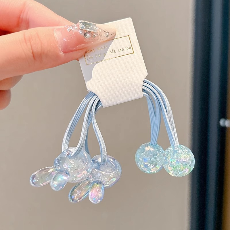 Niños cuerdas de cabello de cola de caballo alta anillo de cabello femenino de alto nivel doble cuerdas de cabello adorable adornamiento de cabello de bebé color conejo banda de goma