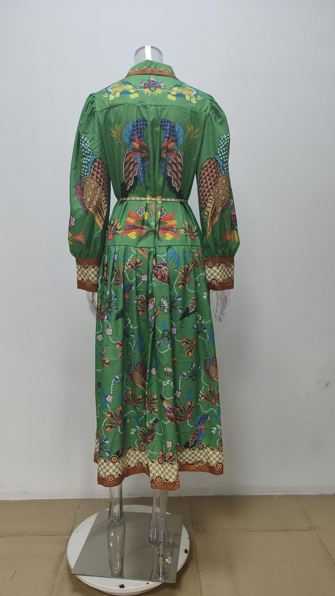 Women Clothing Vintage Printed Lantern Sleeve Waist Controlled Large Hem Dress 17 Women Clothing Vintage Printed Lantern Sleeve Waist Controlled Large Hem Dress