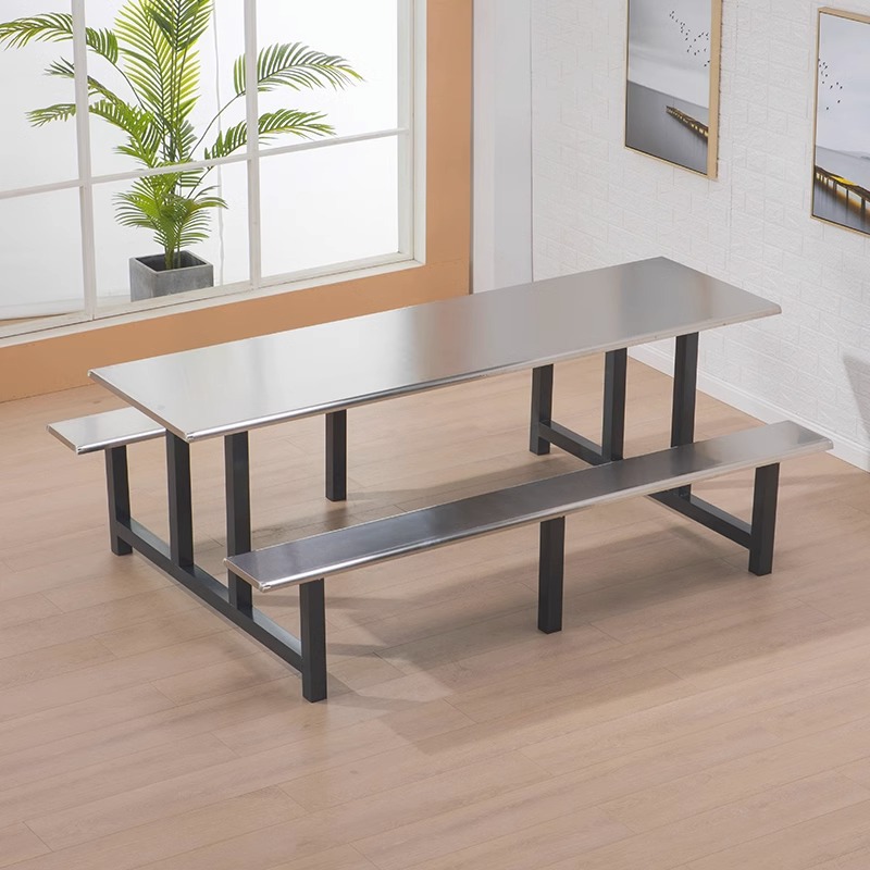 School canteen table and chair sets for 4, 6, and 8 people, student and staff factory-made stainless steel connected fast table and chair sets