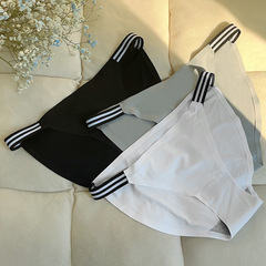 撞色冰絲丁字褲女純欲風女士性感條紋火辣錦綸T字三角褲批發