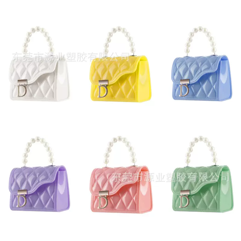 外贸新款PVC果冻包女士斜跨链条珍珠单肩包儿童可爱DIY包包