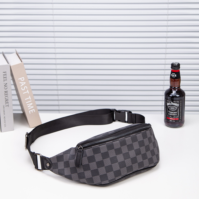 New Chest Bag Men's Casual Men's Waist Bag Single Shoulder Crossbody Bag Men's Mobile Phone Bag Chest Backpack Checkerboard Trendy Ready Stock