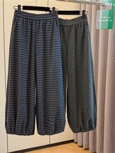 复古格子阔腿裤女秋季新款韩版高腰显瘦直筒休闲九分长裤