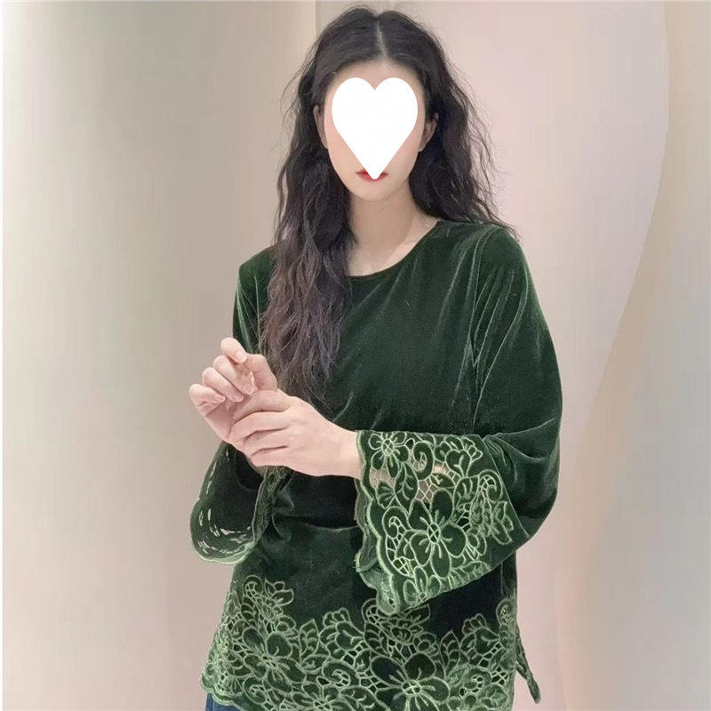 丝绒钩花打底2025秋季新款中式显瘦国风中式复古汉服上衣衬衫女|undefined