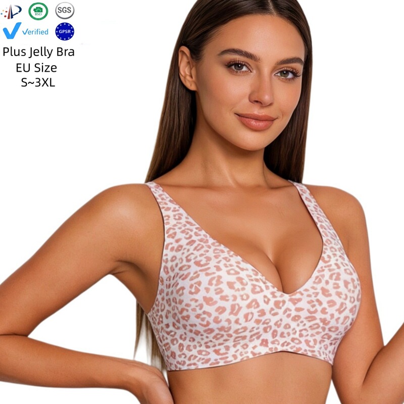 Tk New Cross-Border Leopard Print Jelly Bra Seamless Bra for Women Deep V Push-Up Wireless Comfortable Breathable Lingerie Plus Size Tk New Cross-Border Leopard Print Jelly Bra Seamless Bra for Women Deep V Push-Up Wireless Comfortable Breathable Lingerie Plus Size
