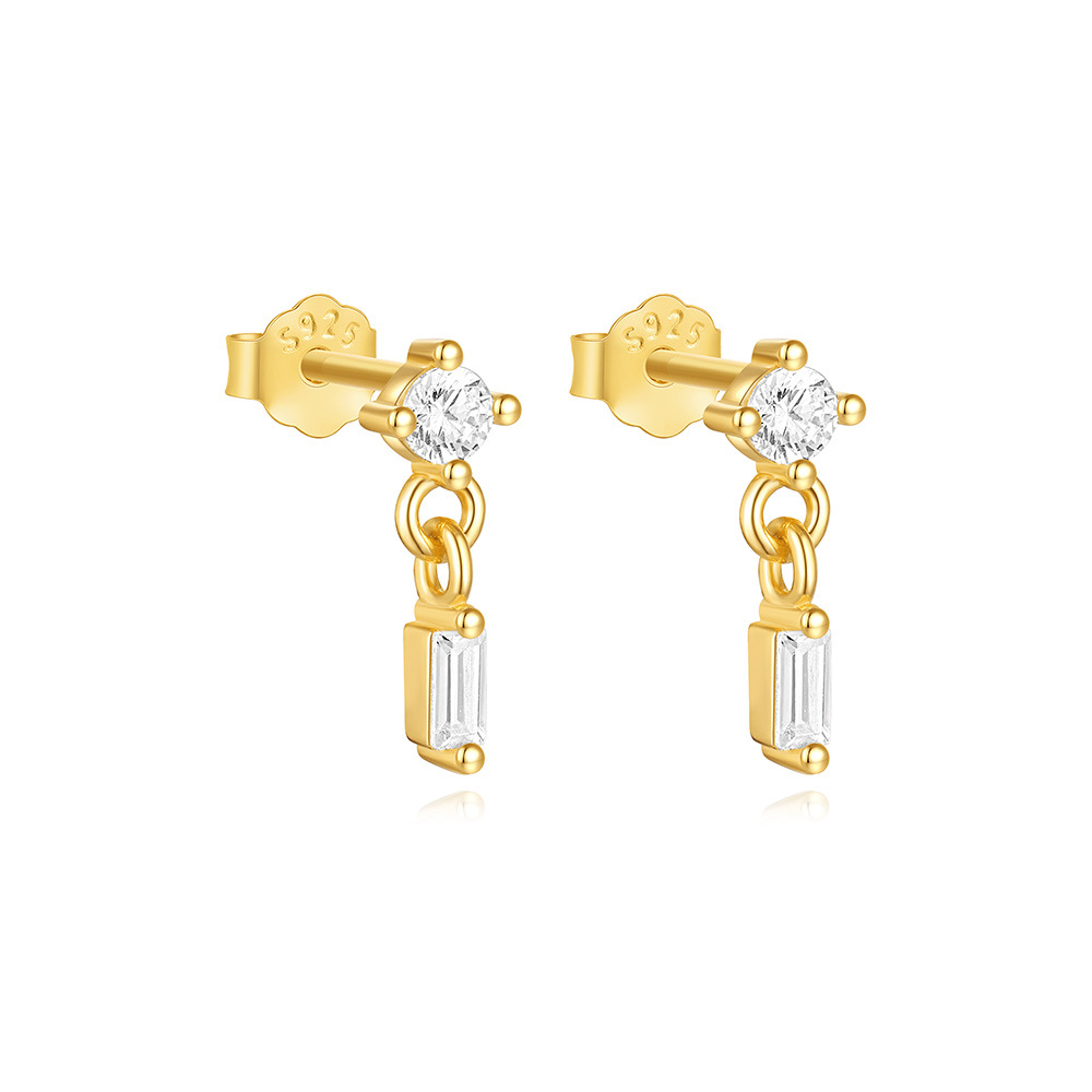 Plating Design 1 Pair 925 Sterling Silver Zircon Water Droplets Ear Studs