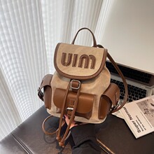 高级感小众双肩包包女上班通勤书包美式复古风皮质大容量旅行背包