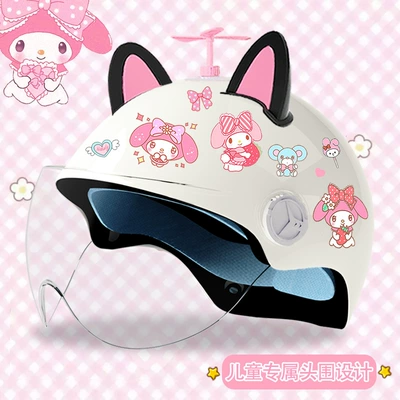 Motosiklet kaskı (dəbilqə) — electric battery car helmet summer - bright-white-high-definition-random-windmill-black-and-pink-combination-3c-certified-model-meimei-tz